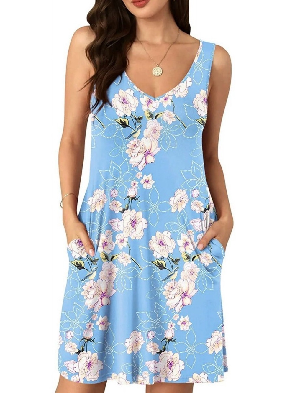 Sleeveless Blue Floral Mini Dress